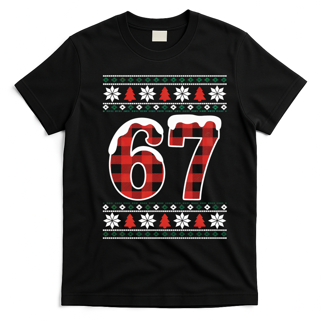 67 Ugly Sweater Christmas Six Seven Meme T-Shirt - Black