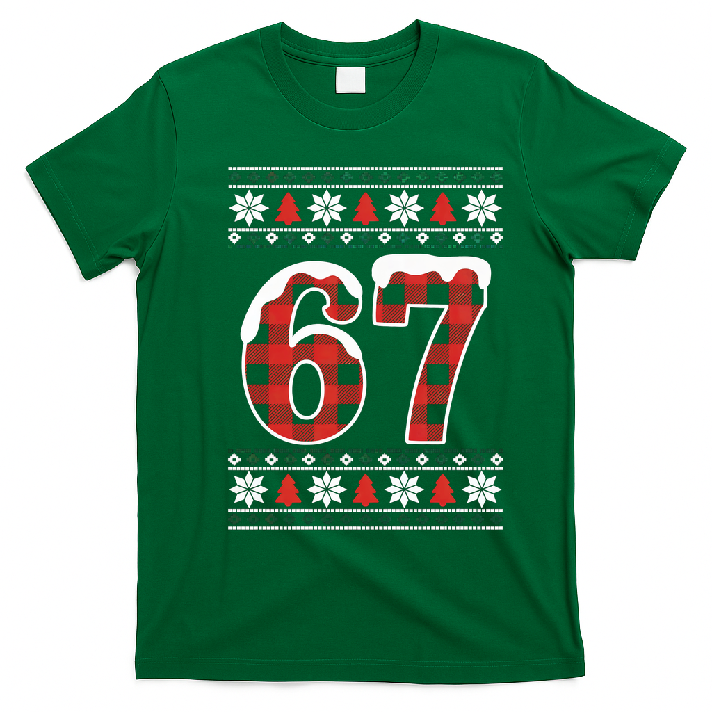 67 Ugly Sweater Christmas Six Seven Meme T-Shirt - Irish Green