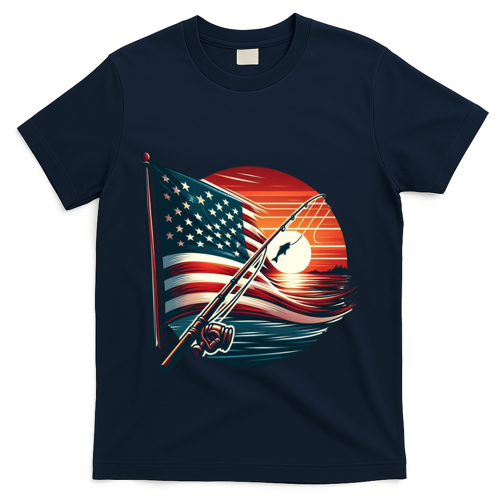 American Flag Fish Fisher Fisher Funny Bass Fishing Usa Gift T-Shirt