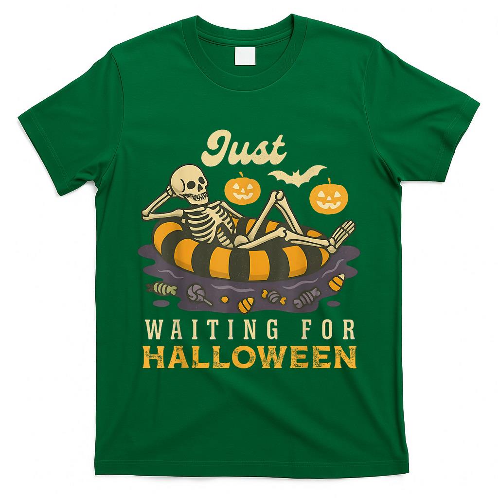 Just Waiting For Halloween Spooky Skeleton Trick Or Treat T-Shirt