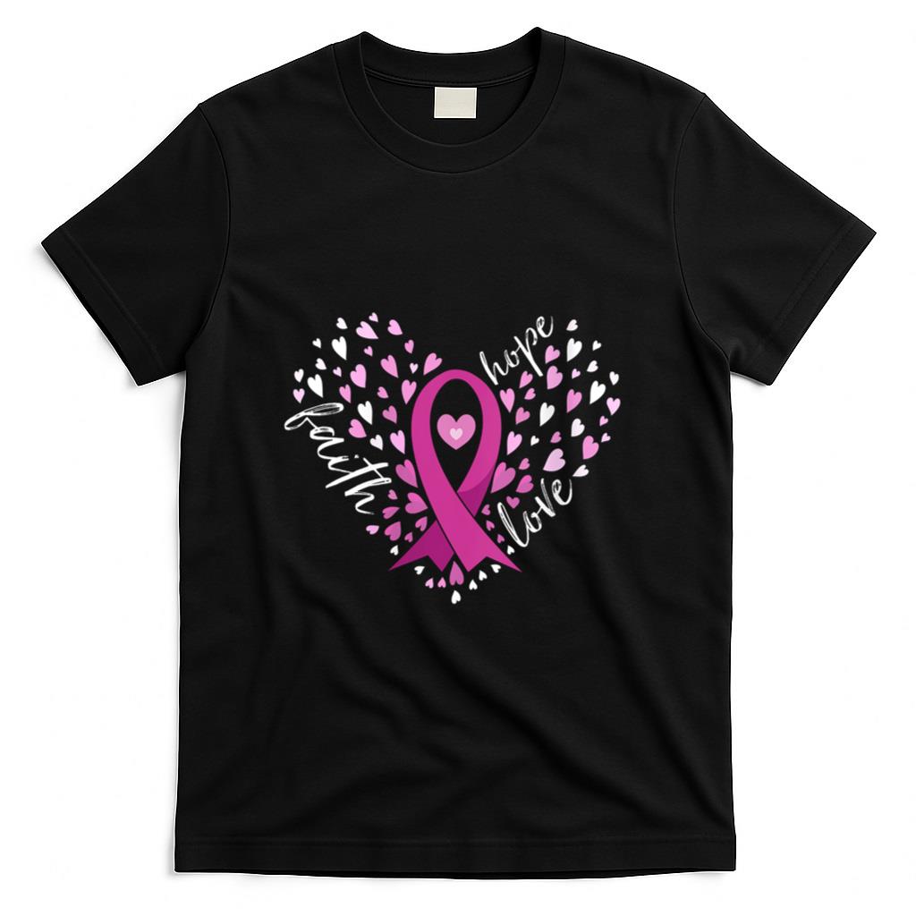 Womens Faith Hope Love Breast Cancer Awareness Pink Ribbon Warrior V-Neck T-Shirt