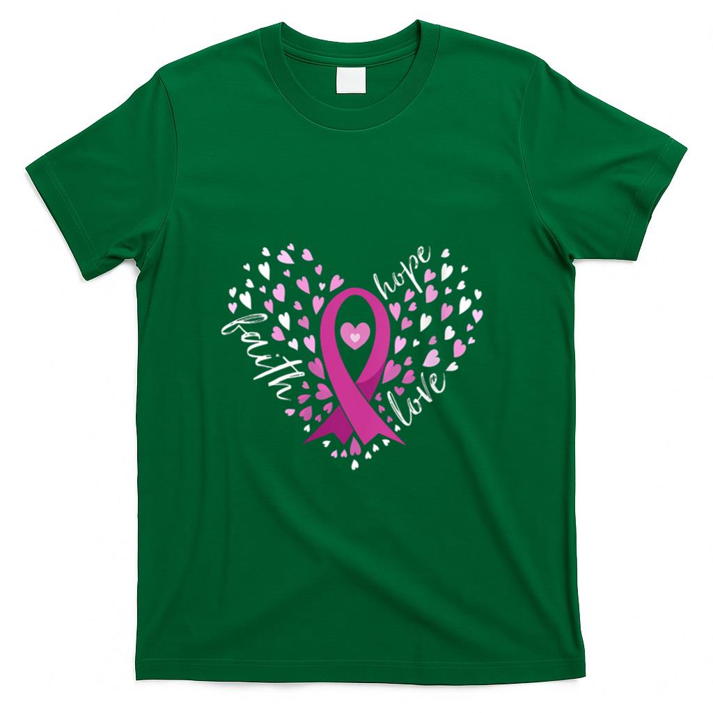 Womens Faith Hope Love Breast Cancer Awareness Pink Ribbon Warrior V-Neck T-Shirt