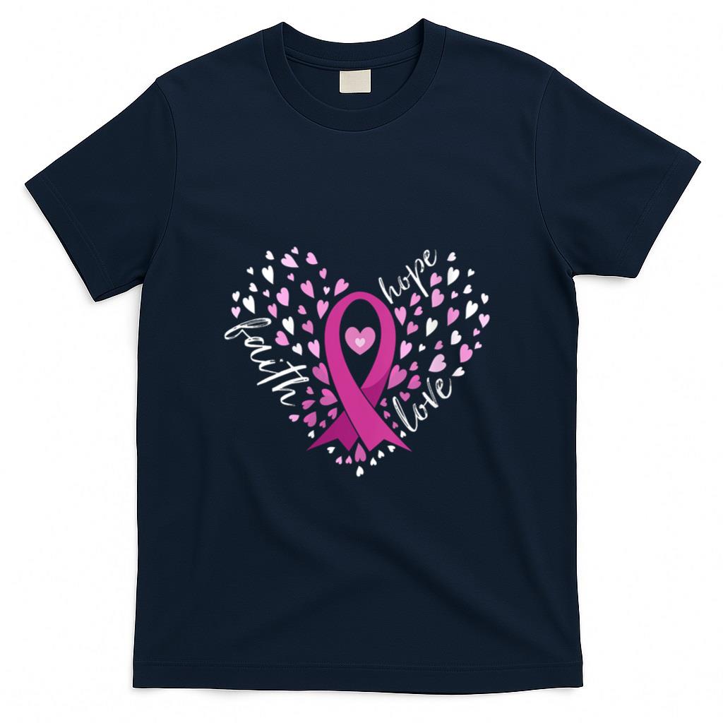 Womens Faith Hope Love Breast Cancer Awareness Pink Ribbon Warrior V-Neck T-Shirt