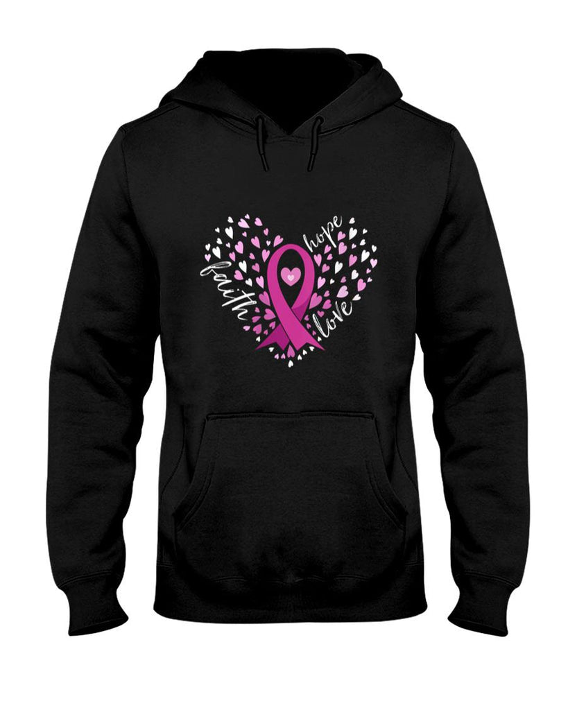 Womens Faith Hope Love Breast Cancer Awareness Pink Ribbon Warrior V-Neck T-Shirt