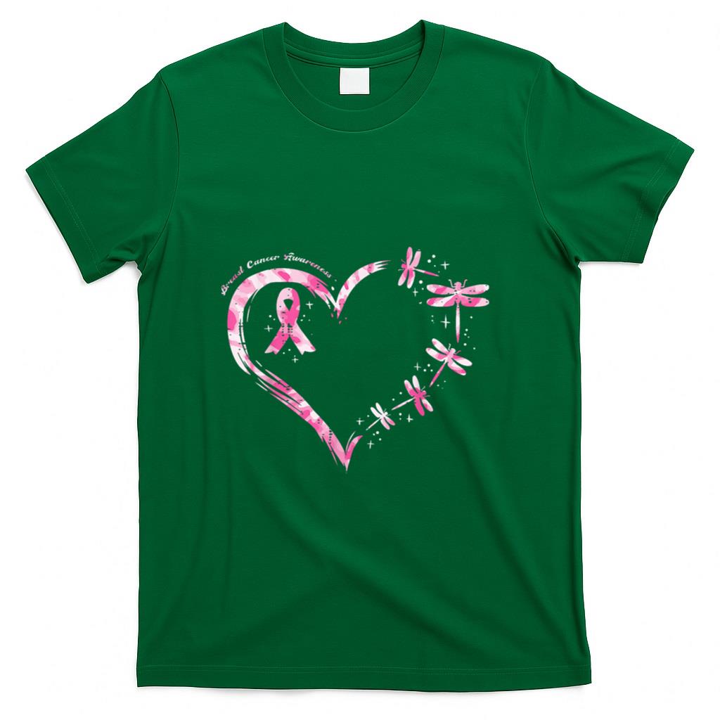 Breast Cancer Heart Dragonflies Awareness Women Kids Men T-Shirt