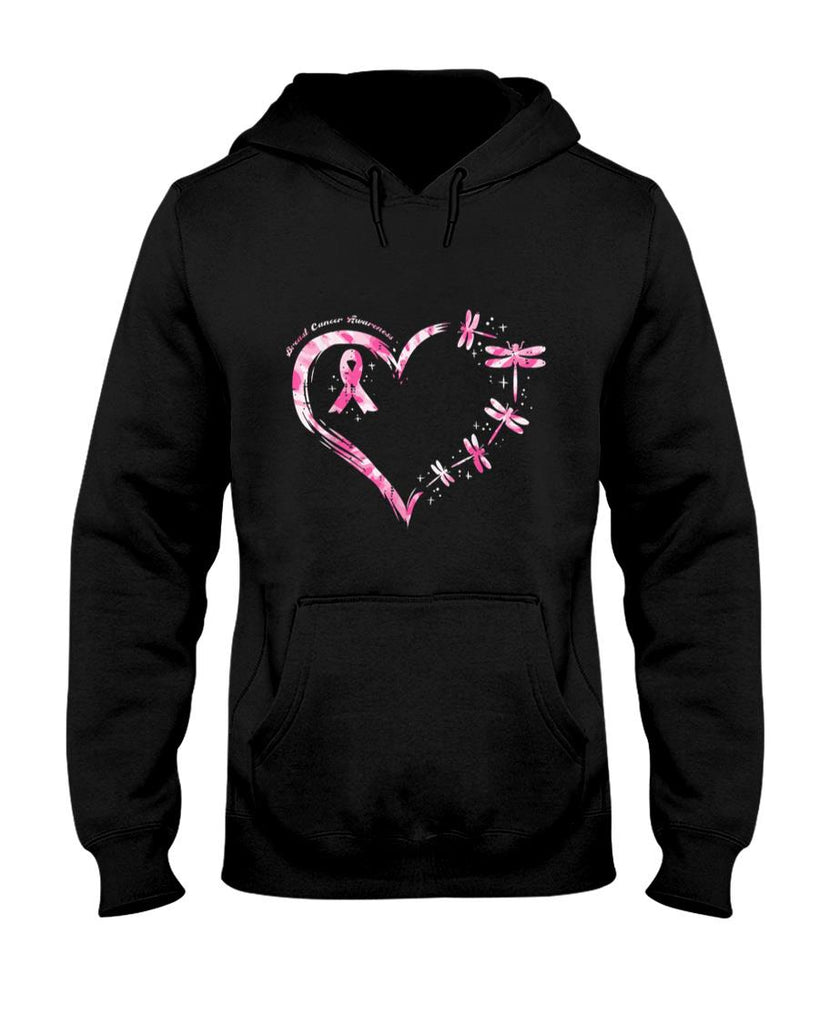 Breast Cancer Heart Dragonflies Awareness Women Kids Men T-Shirt
