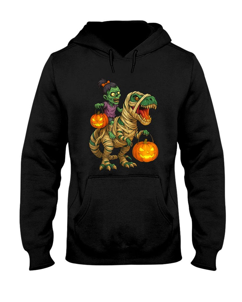 Zombie Girl Riding Mummy T Rex Halloween Kids Trick Or Treat T-Shirt