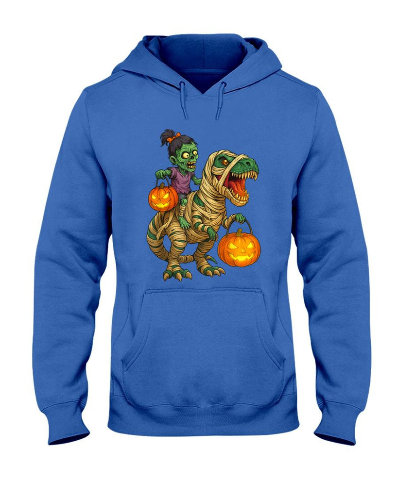 Zombie Girl Riding Mummy T Rex Halloween Kids Trick Or Treat T-Shirt