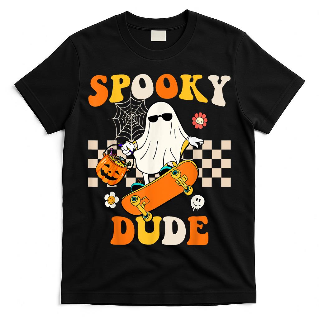 Spooky Dude Ghost Skateboard Trick or Treat T-Shirt