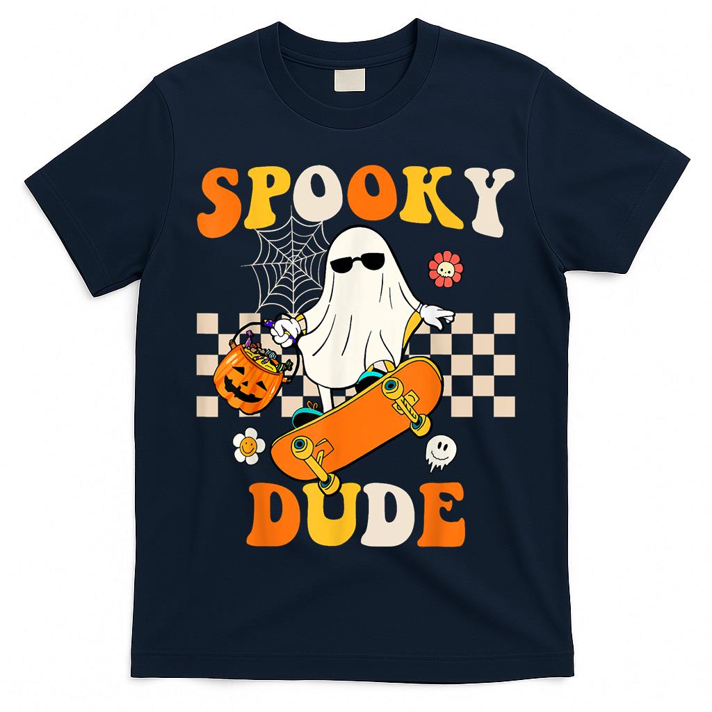 Spooky Dude Ghost Skateboard Trick or Treat T-Shirt