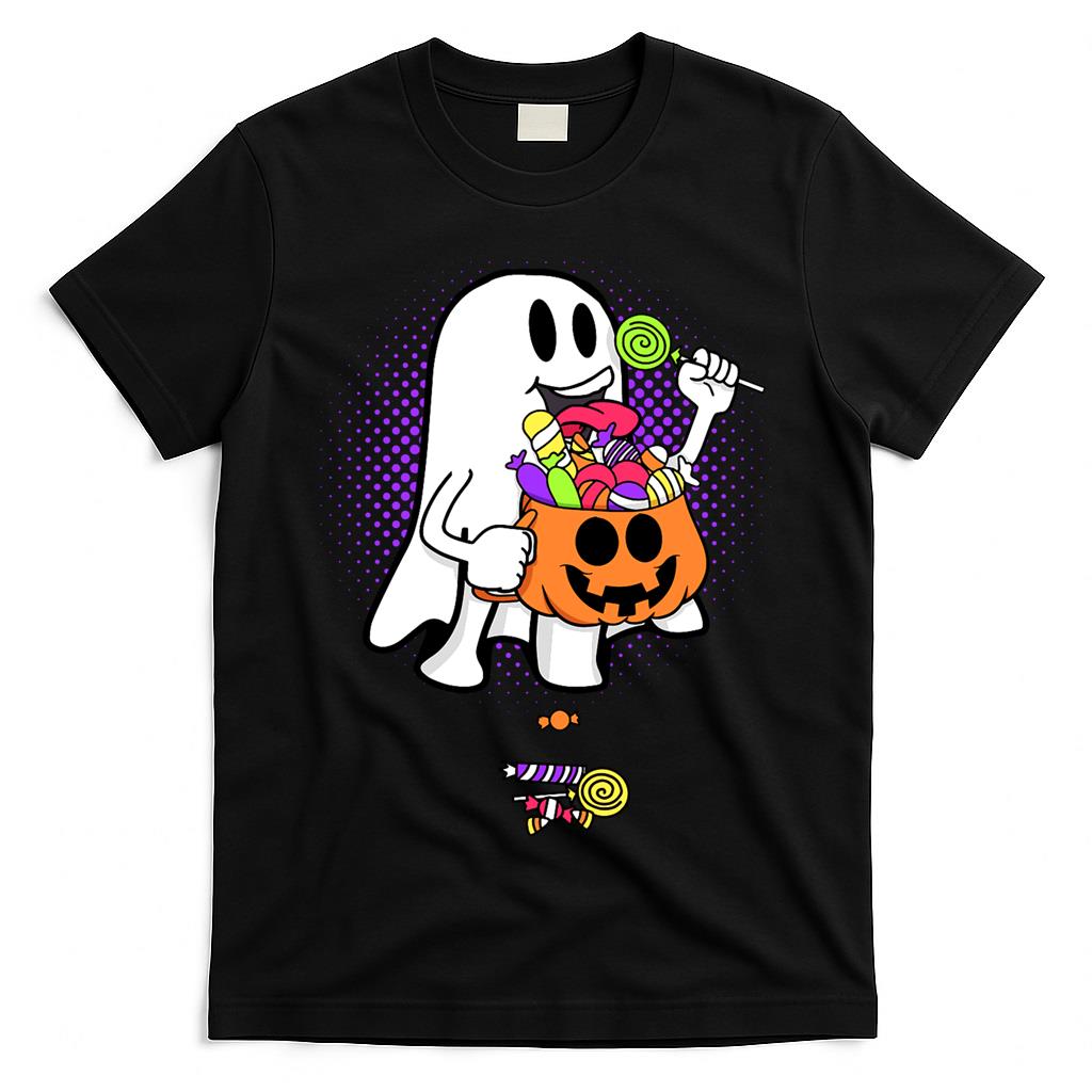 Retro Funny Ghost Eating Candies Boosheet Boo Happy Halloween Spooky Classic T-Shirt