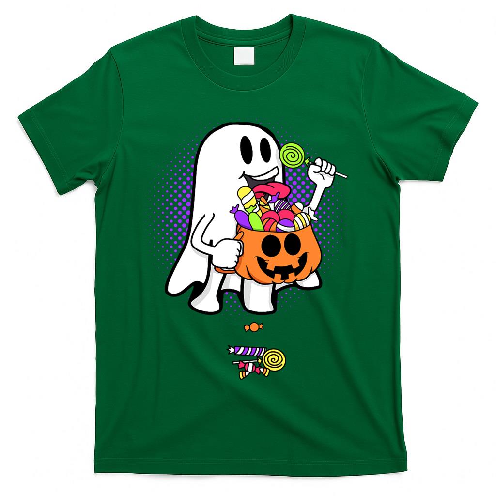 Retro Funny Ghost Eating Candies Boosheet Boo Happy Halloween Spooky Classic T-Shirt