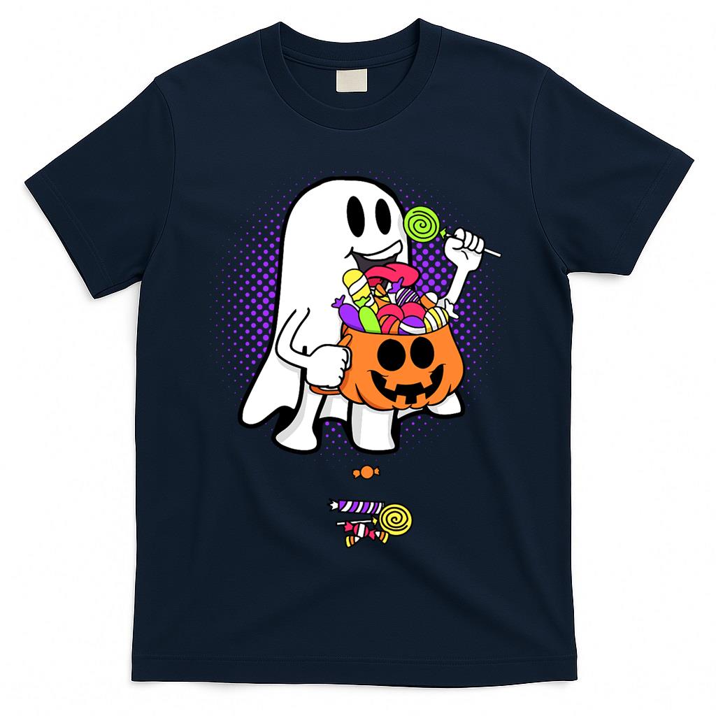 Retro Funny Ghost Eating Candies Boosheet Boo Happy Halloween Spooky Classic T-Shirt