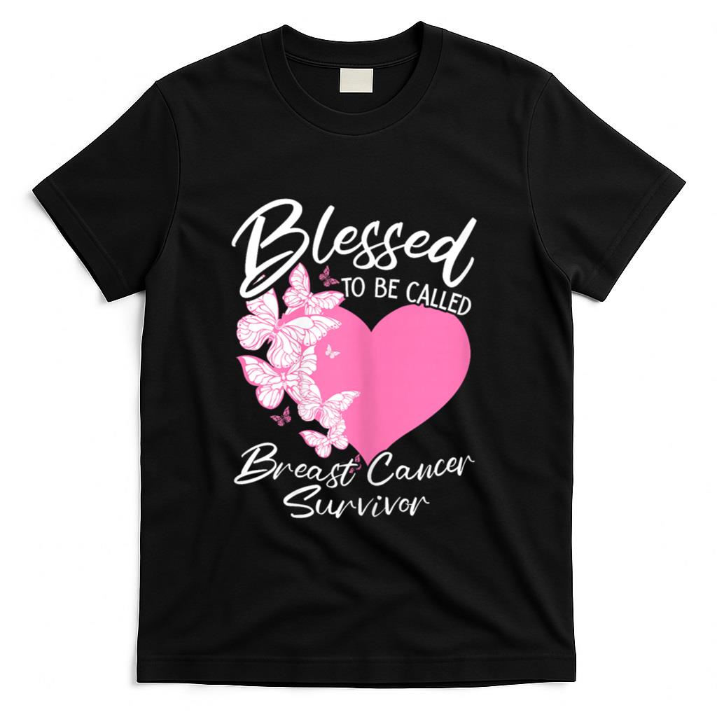 Blessed To Be Called Breast Cancer Survivor Pink Butterfly T-Shirt