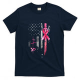 American Flag Pink Ribbon Breast Cancer Awareness Support T-Shirt