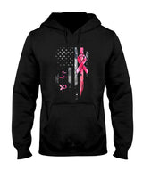 American Flag Pink Ribbon Breast Cancer Awareness Support T-Shirt