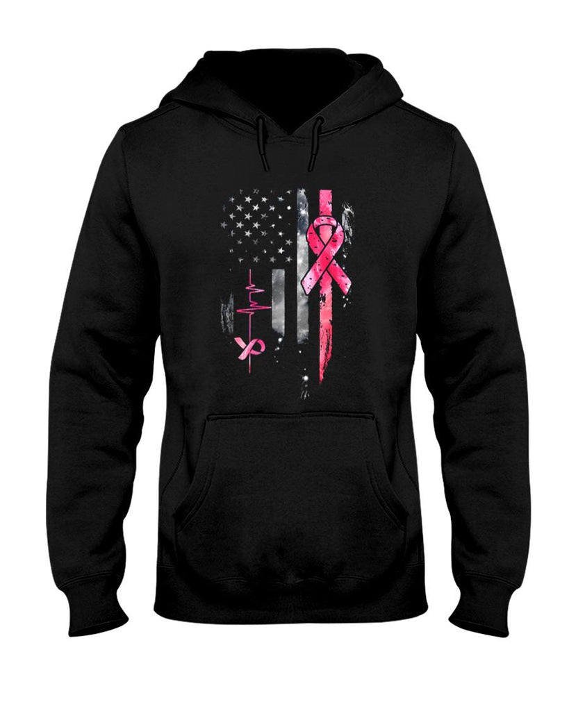 American Flag Pink Ribbon Breast Cancer Awareness Support T-Shirt