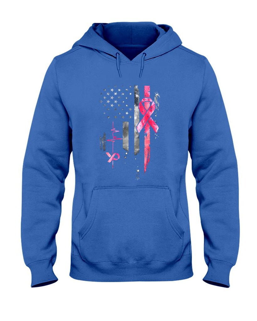 American Flag Pink Ribbon Breast Cancer Awareness Support T-Shirt