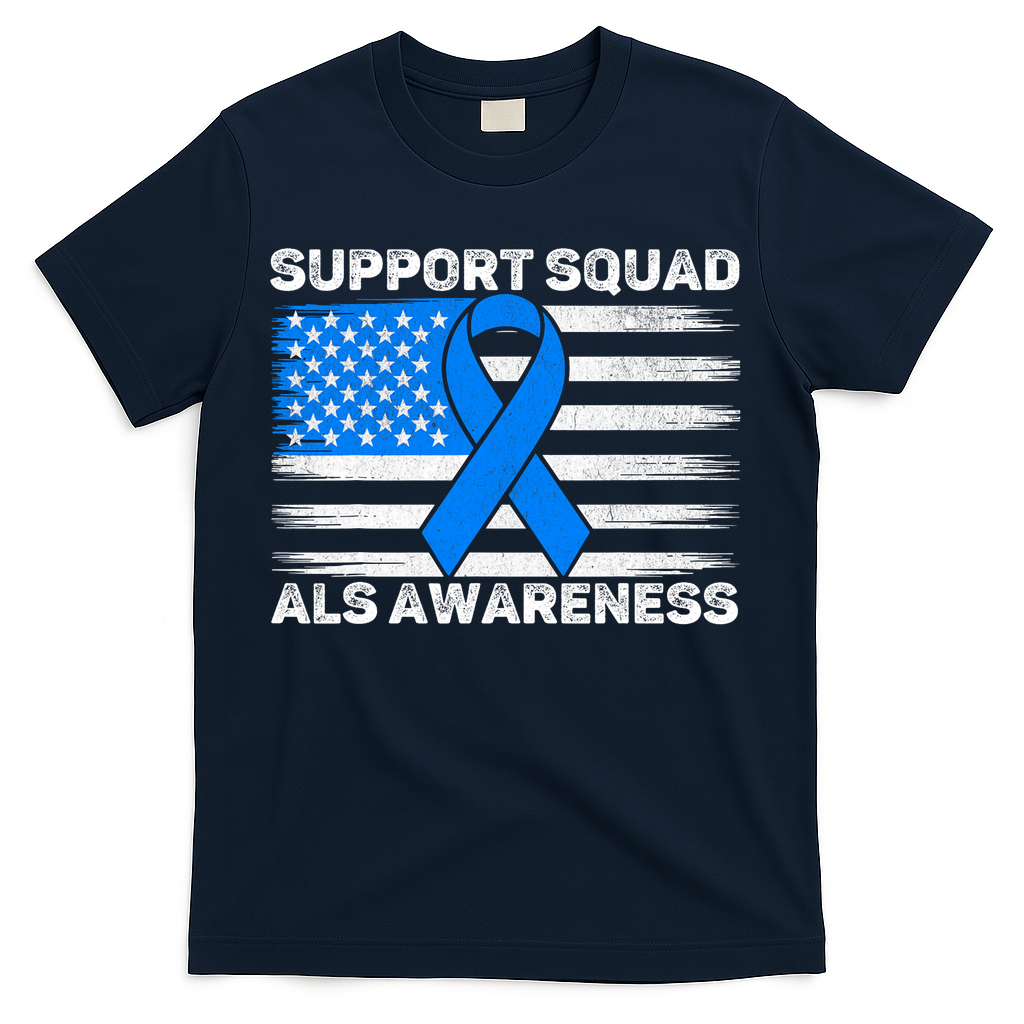 Support Squad ALS Awareness Month USA American Flag Dad  T-Shirt