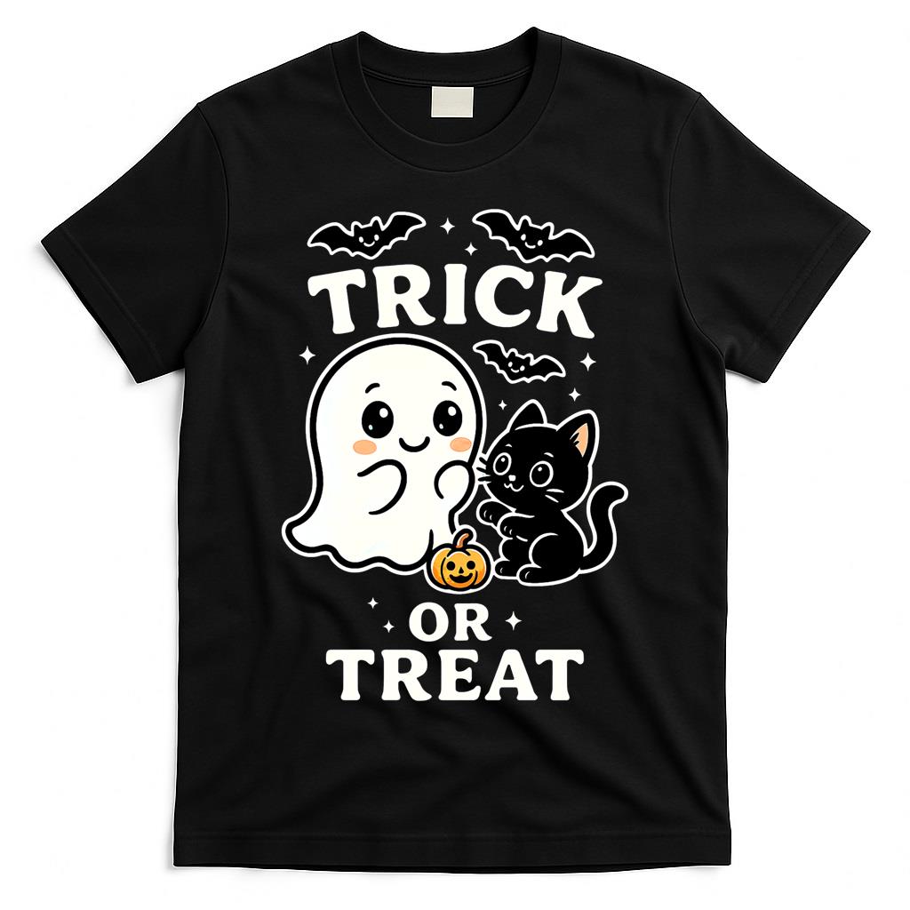 Trick or Treat – Cute Ghost, Black Cat, and Halloween Kawaii Design Classic T-Shirt