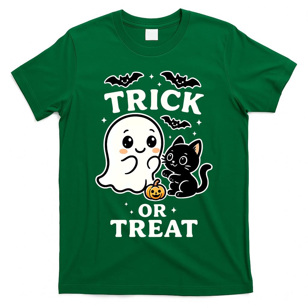Trick or Treat – Cute Ghost, Black Cat, and Halloween Kawaii Design Classic T-Shirt