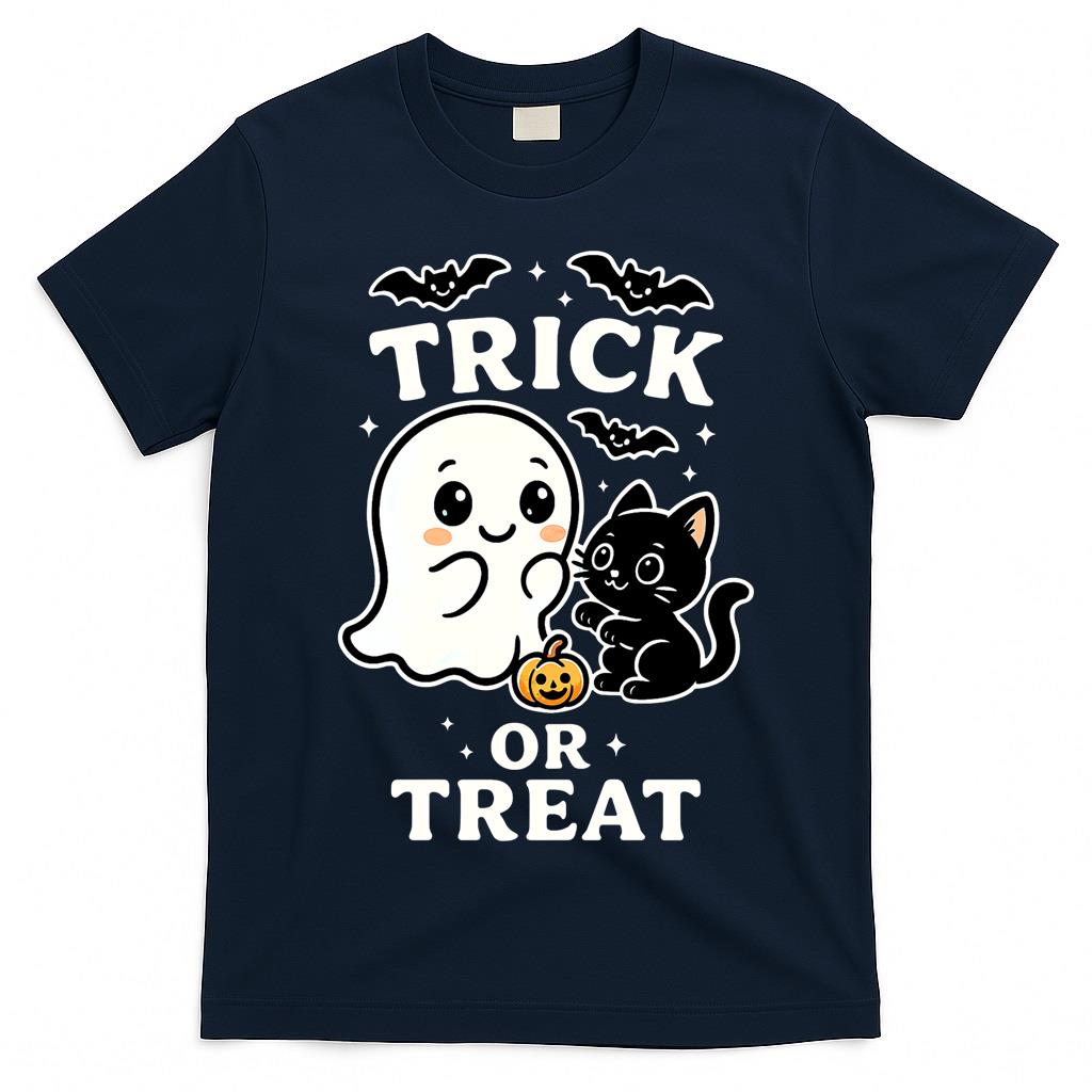 Trick or Treat – Cute Ghost, Black Cat, and Halloween Kawaii Design Classic T-Shirt