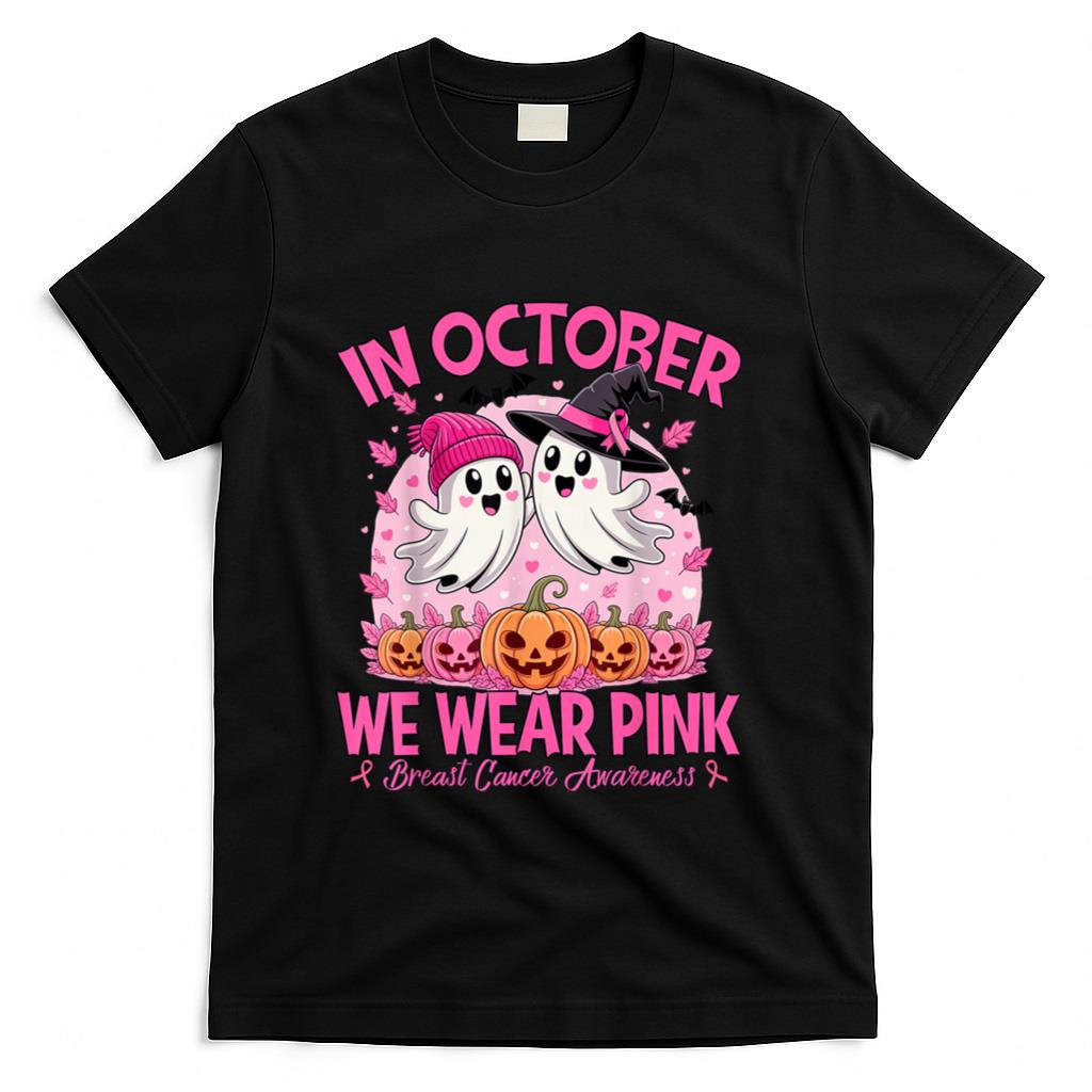 in October We Wear Pink Ghost Witch Breast Cancer Awareness T-Shirt_3