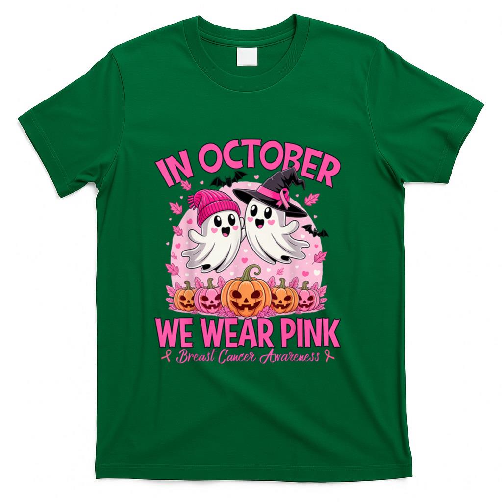 in October We Wear Pink Ghost Witch Breast Cancer Awareness T-Shirt_3