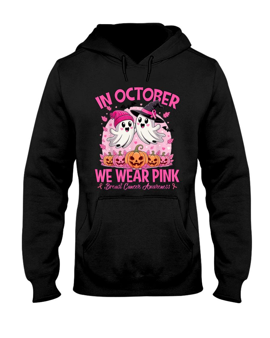 in October We Wear Pink Ghost Witch Breast Cancer Awareness T-Shirt_3