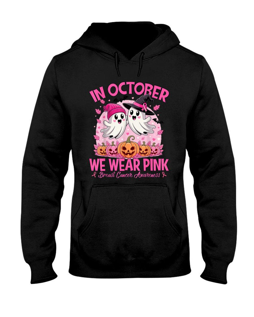in October We Wear Pink Ghost Witch Breast Cancer Awareness T-Shirt_3