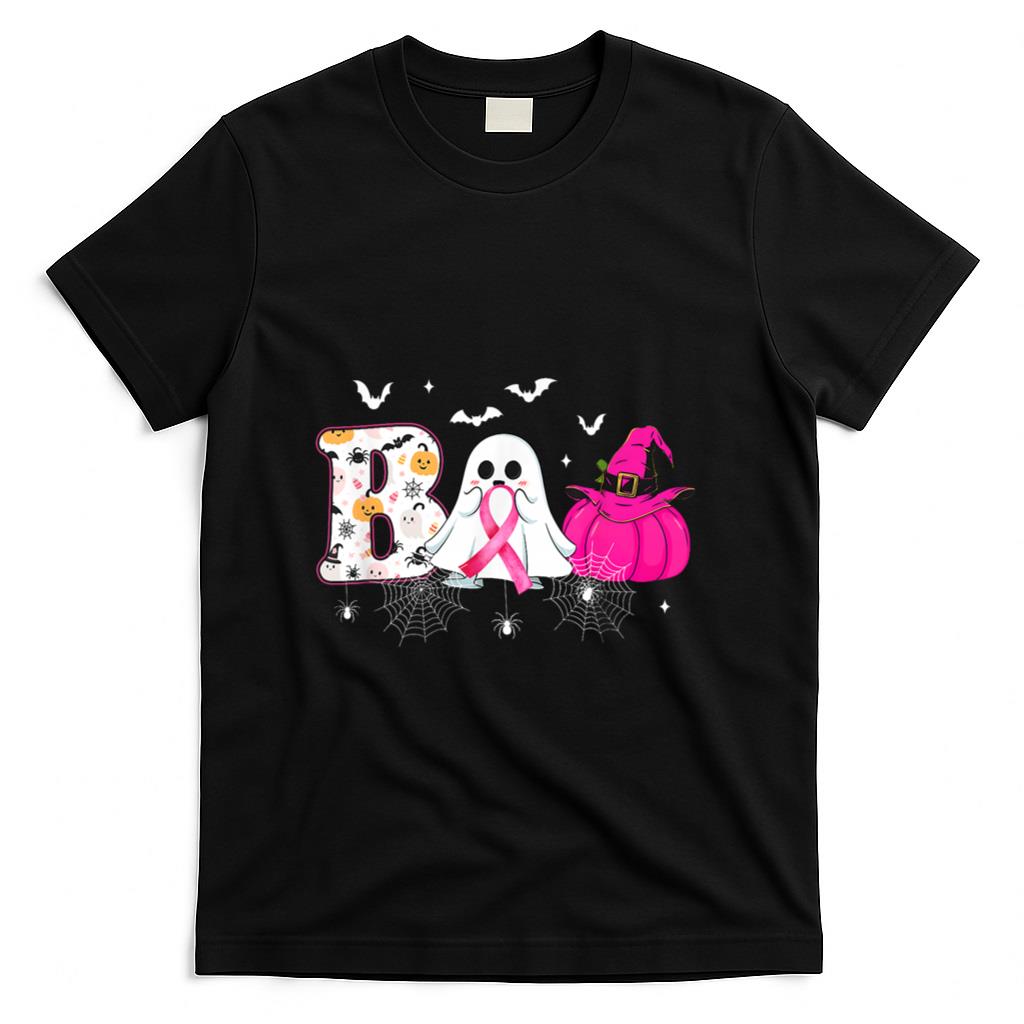 Boo Halloween Pumpkin Pink Ribbon Witch Breast Cancer T-Shirt_1
