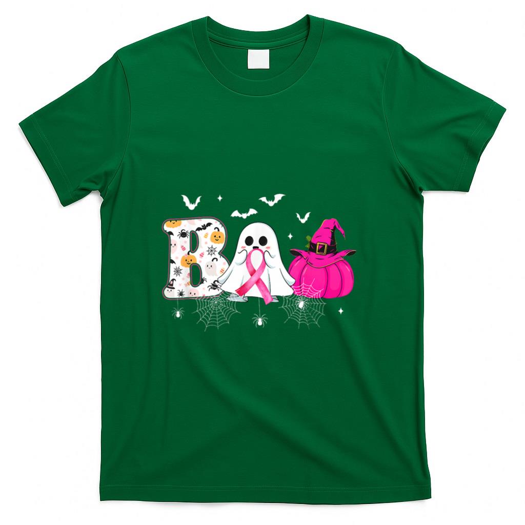 Boo Halloween Pumpkin Pink Ribbon Witch Breast Cancer T-Shirt_1