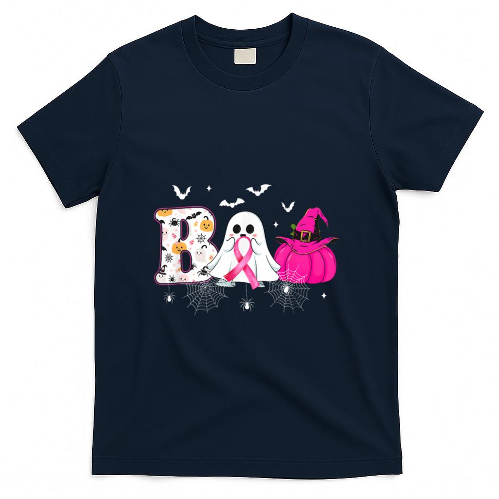 Boo Halloween Pumpkin Pink Ribbon Witch Breast Cancer T-Shirt_1
