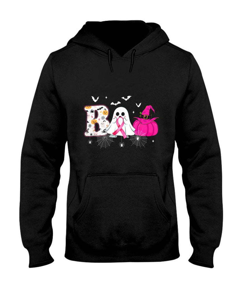 Boo Halloween Pumpkin Pink Ribbon Witch Breast Cancer T-Shirt_1