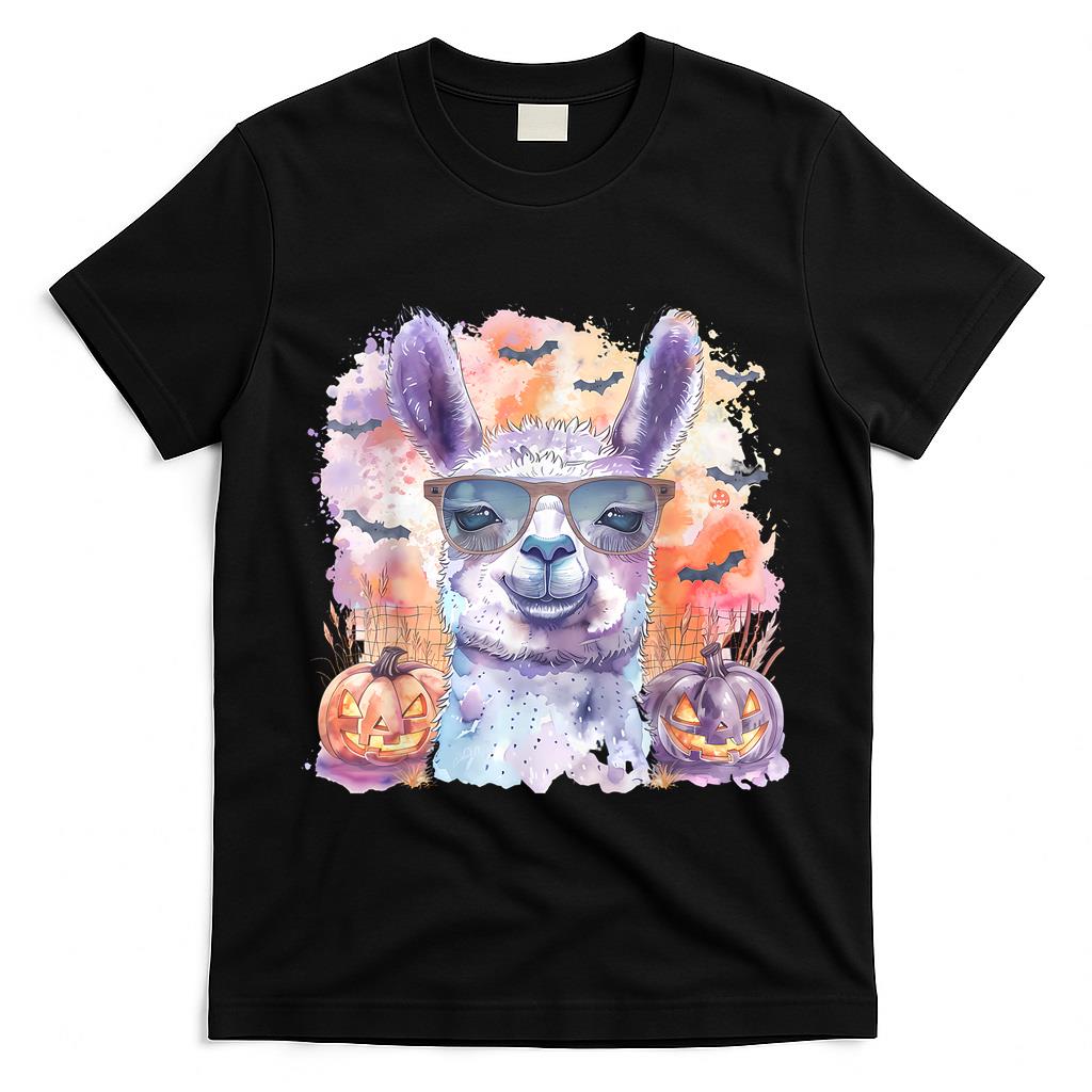 Llama Halloween Scary Pumpkin Lantern Bats Trick Or Treat T-Shirt
