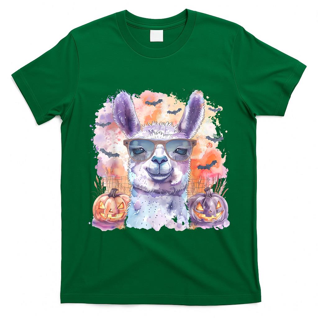 Llama Halloween Scary Pumpkin Lantern Bats Trick Or Treat T-Shirt
