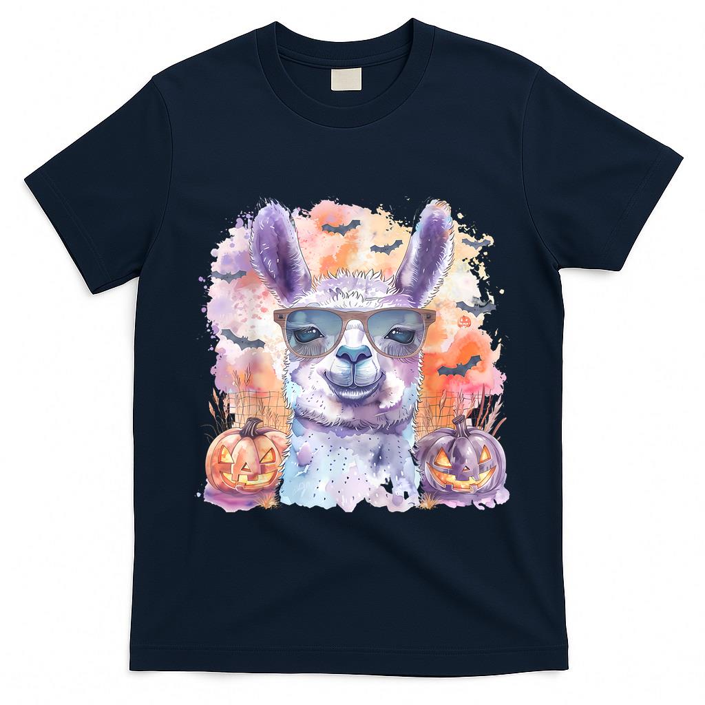 Llama Halloween Scary Pumpkin Lantern Bats Trick Or Treat T-Shirt