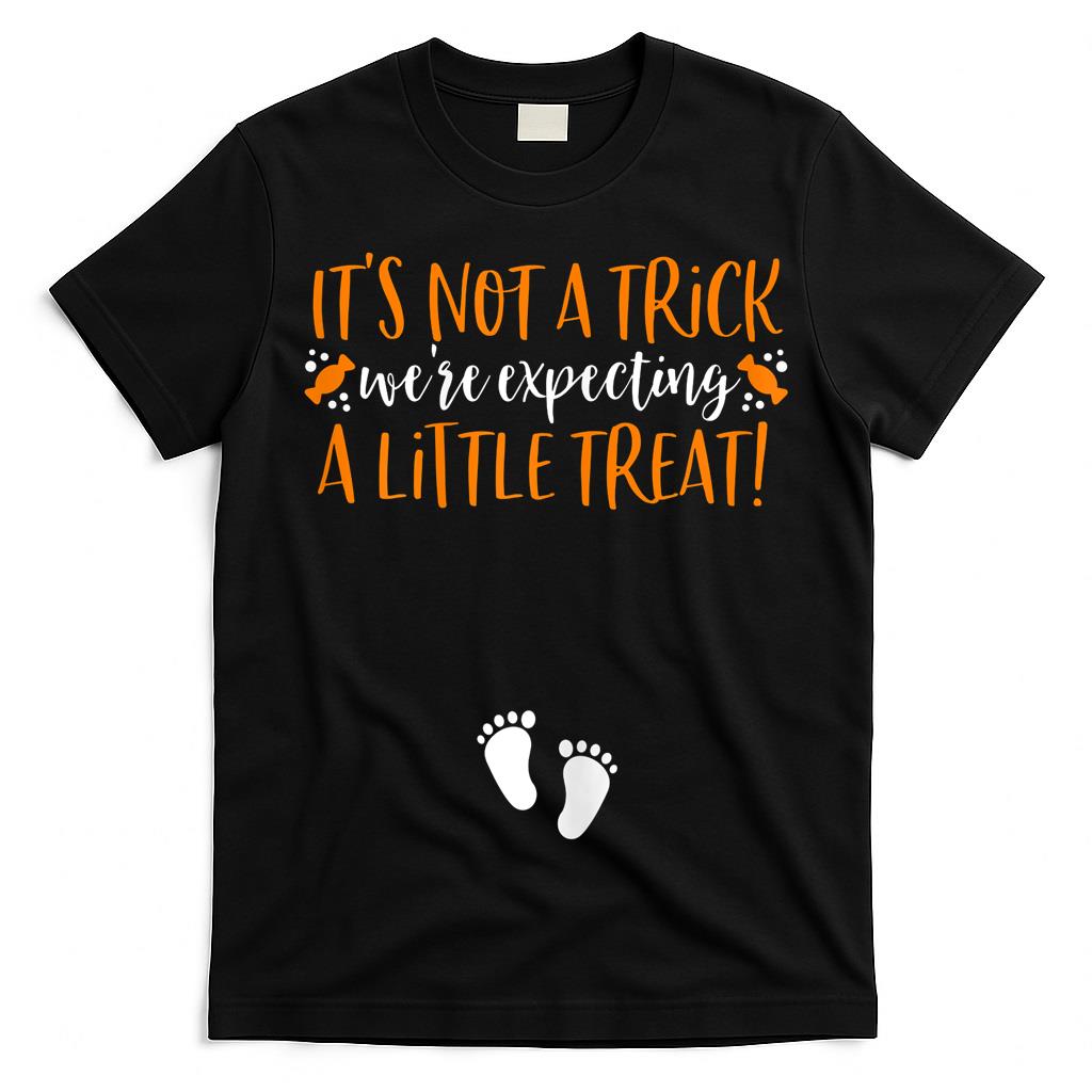 Womens Halloween Pregnancy Announcement Shirt Trick or Treat T-Shirt