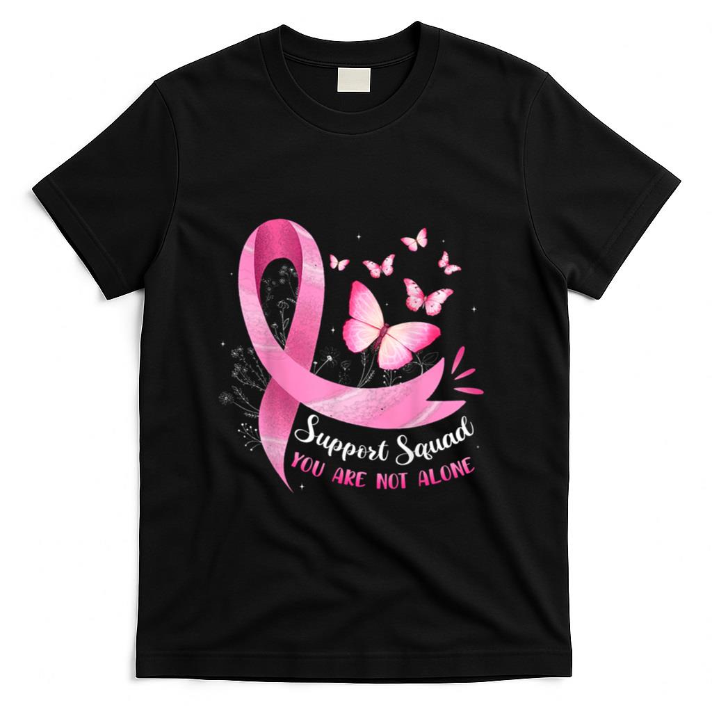 Support Squad Breast Cancer Awareness Pink Ribbon Butterfly T-Shirt_2