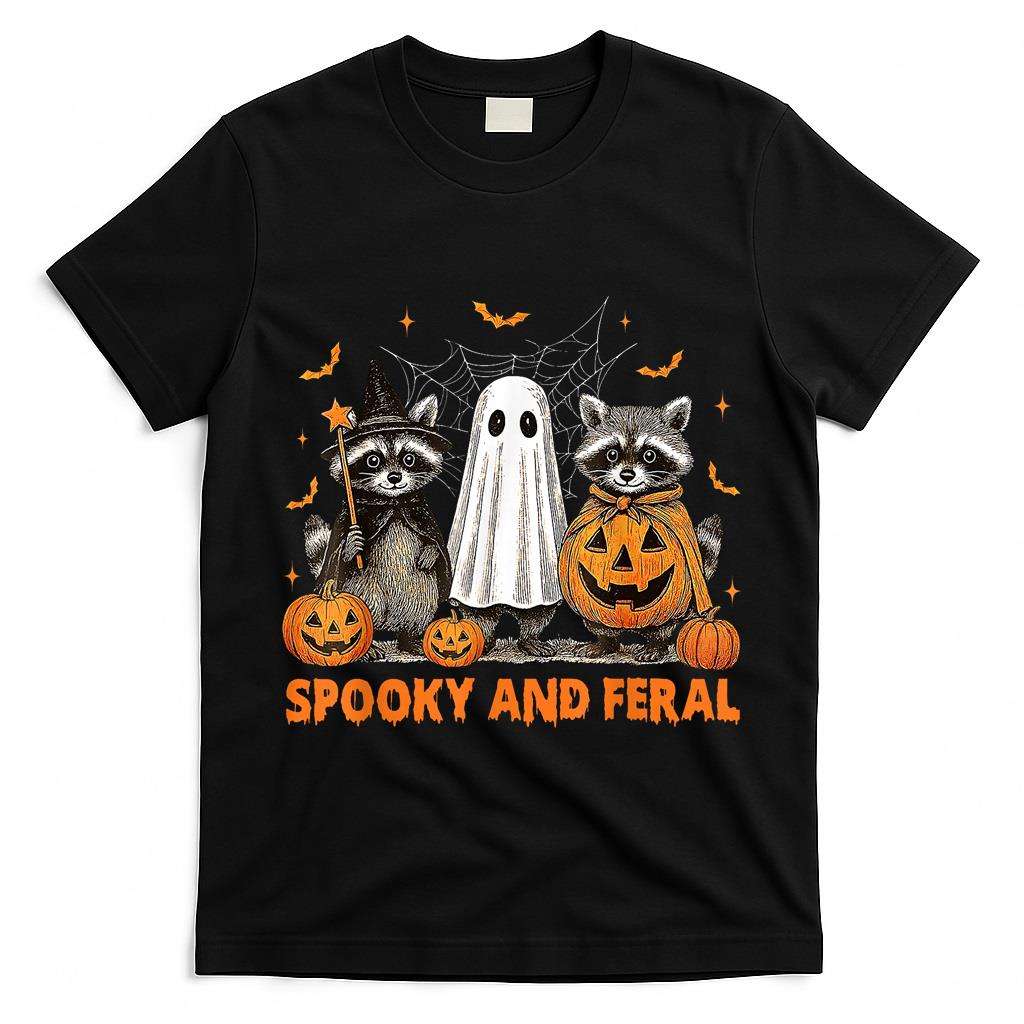 Spooky and Feral Halloween Cute Ghost Raccoon Trick Or Treat  Style 8 T-Shirt