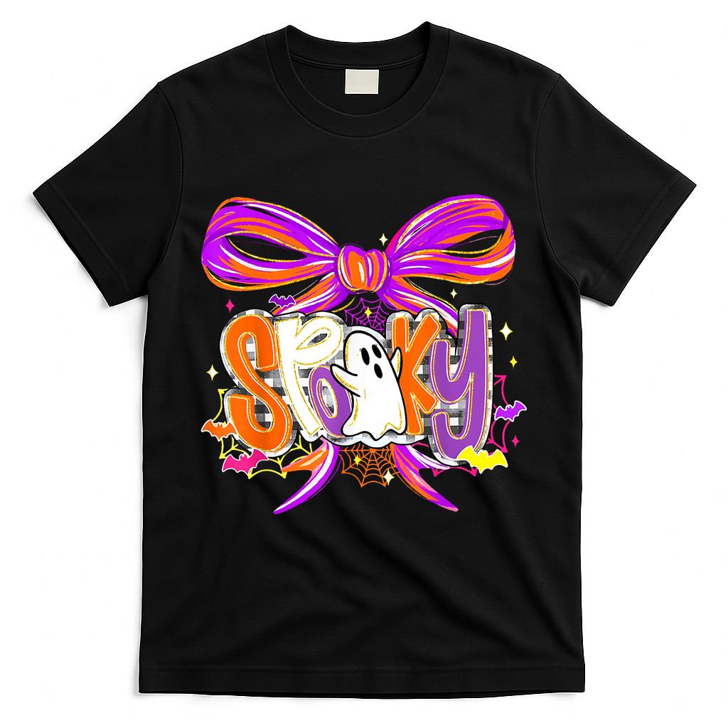 Coquette Bow Spooky Halloween Funny Ghost Trick Or Treat T-Shirt