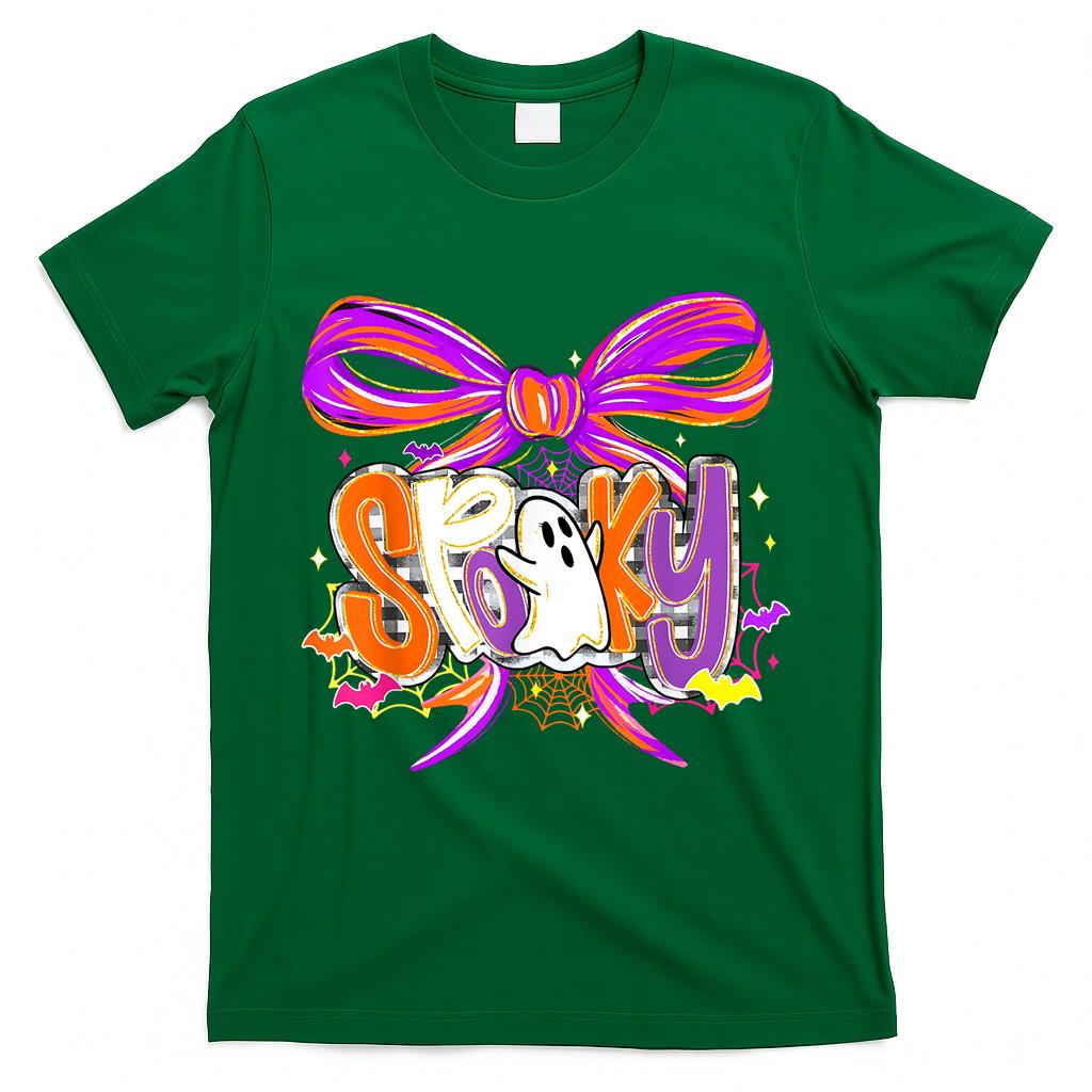 Coquette Bow Spooky Halloween Funny Ghost Trick Or Treat T-Shirt