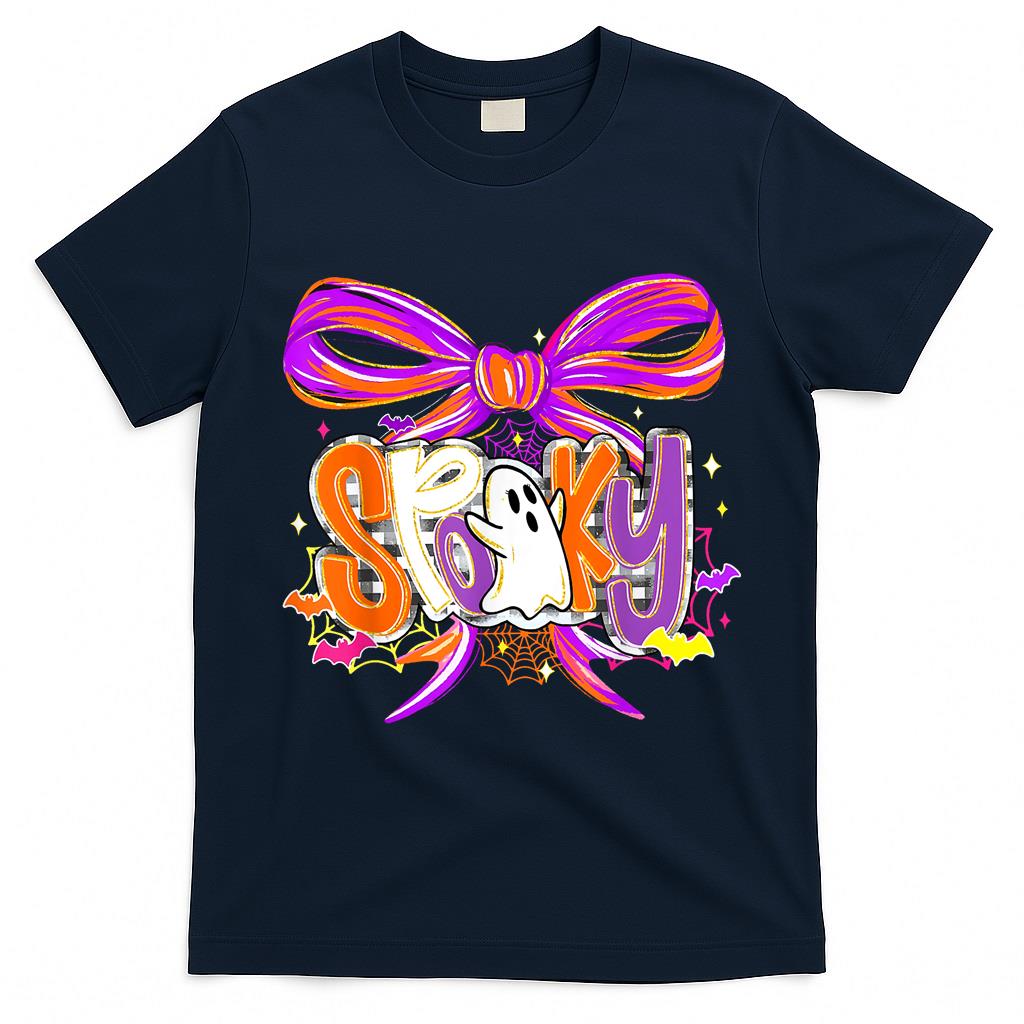 Coquette Bow Spooky Halloween Funny Ghost Trick Or Treat T-Shirt