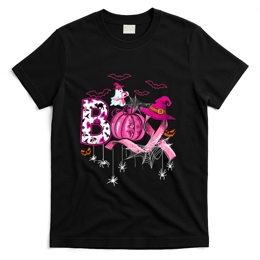 Boo Halloween Pumpkin Pink Ribbon Witch Breast Cancer T-Shirt