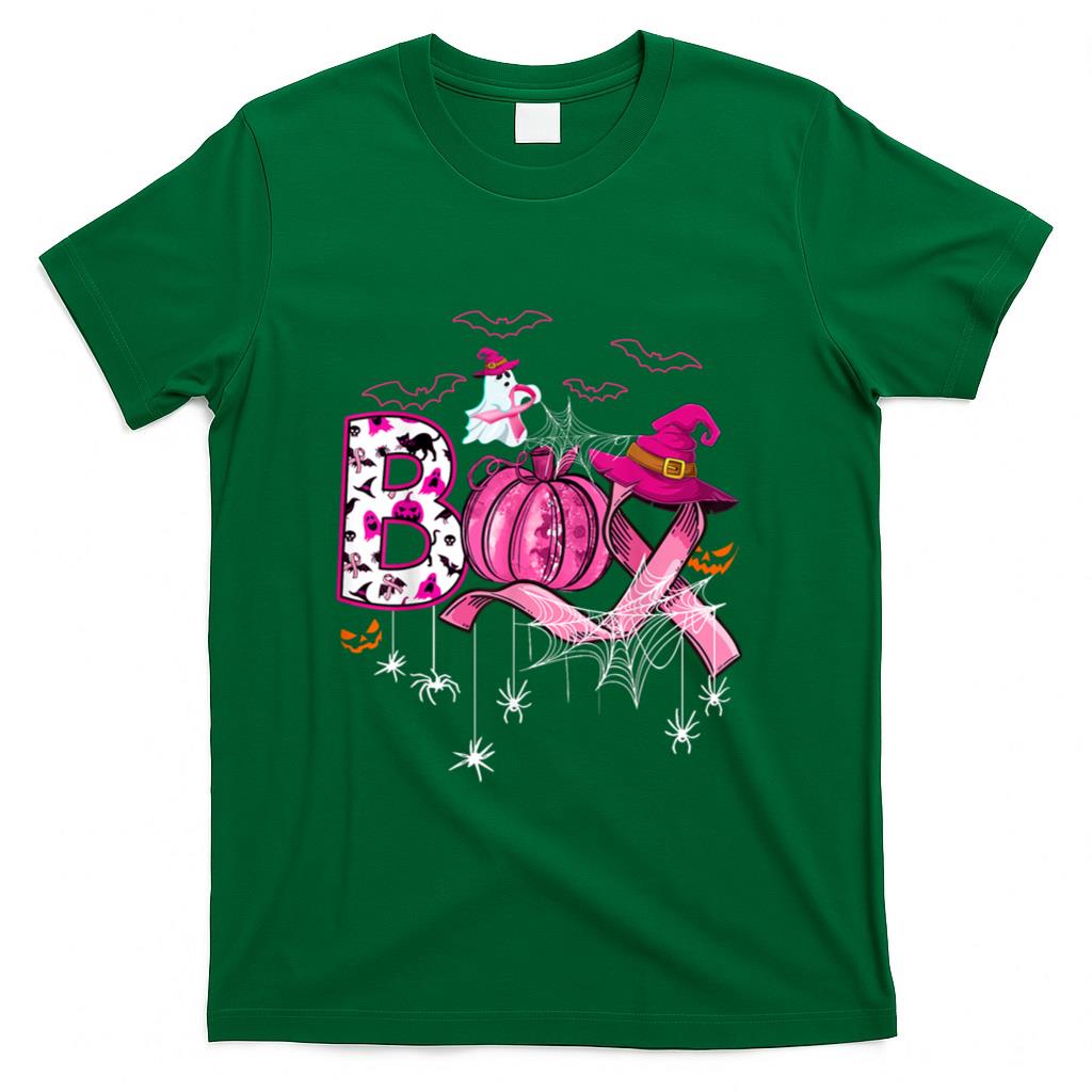 Boo Halloween Pumpkin Pink Ribbon Witch Breast Cancer T-Shirt