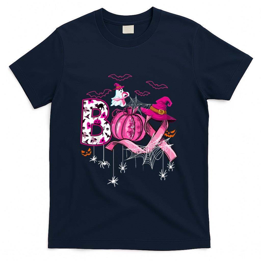 Boo Halloween Pumpkin Pink Ribbon Witch Breast Cancer T-Shirt