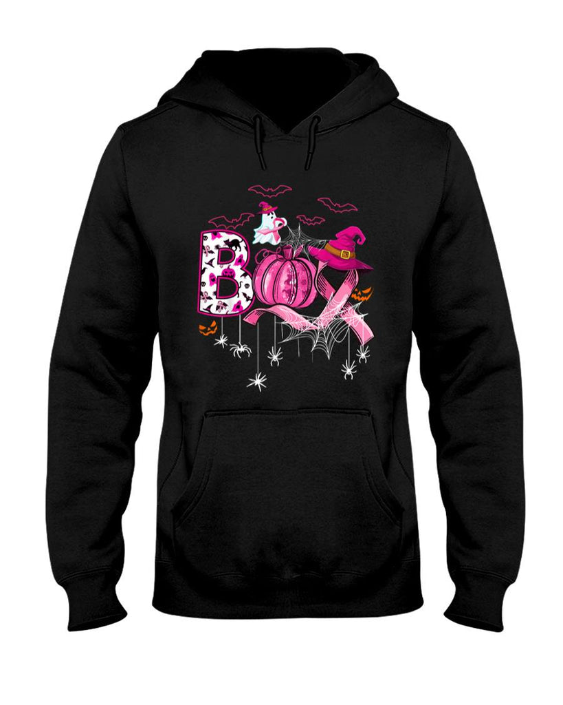 Boo Halloween Pumpkin Pink Ribbon Witch Breast Cancer T-Shirt
