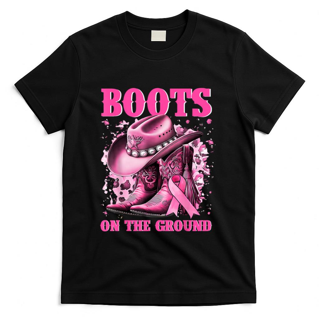 Boots On The Ground Cowgirl Western Breast Cancer Awareness T-Shirt