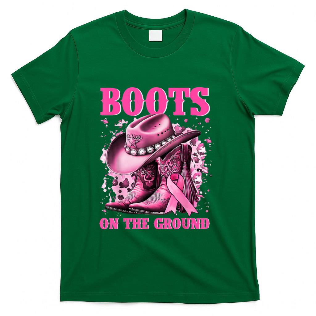 Boots On The Ground Cowgirl Western Breast Cancer Awareness T-Shirt