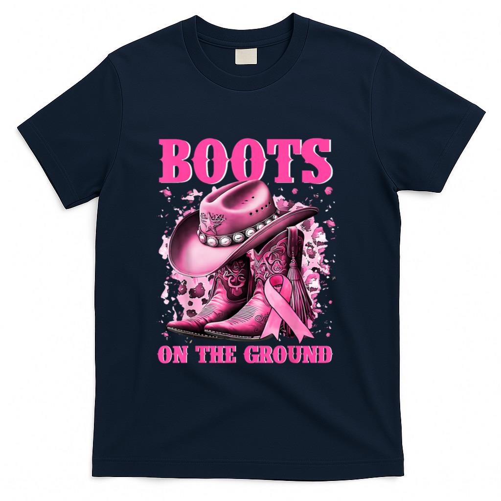 Boots On The Ground Cowgirl Western Breast Cancer Awareness T-Shirt